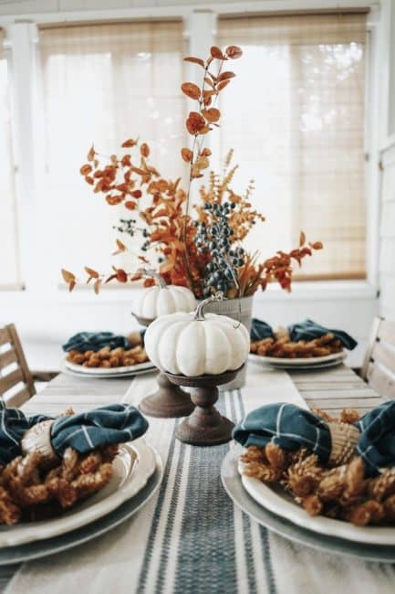 Blue and Cream thanksgiving table